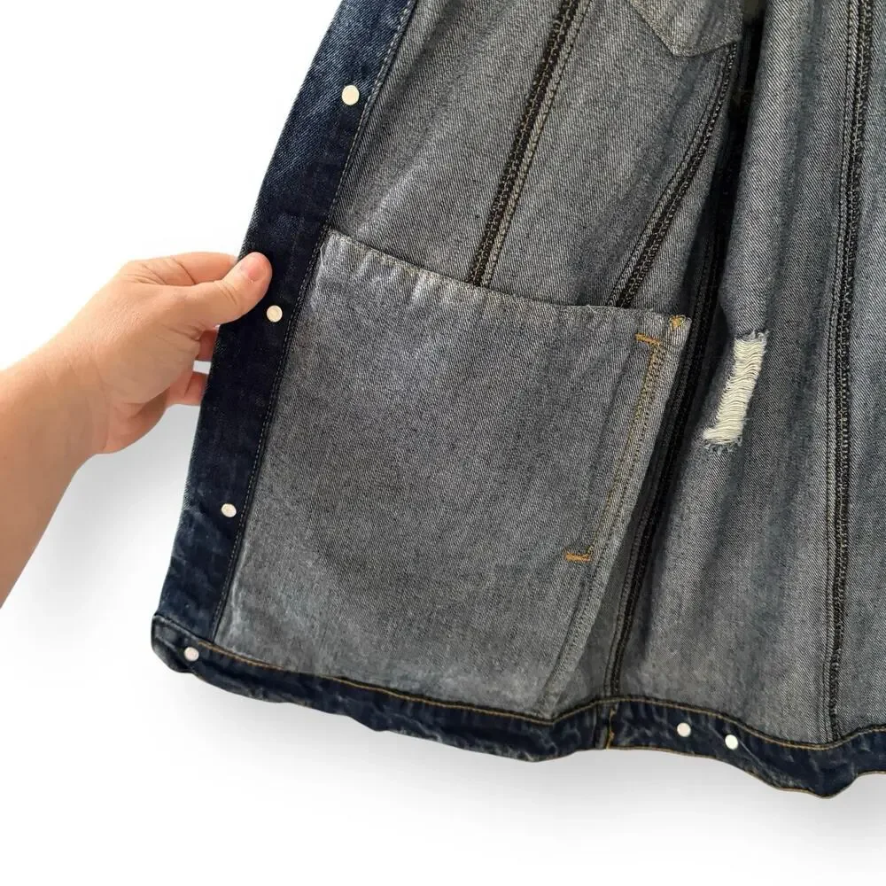 Umgee Womens Denim Jacket XL Distressed Blue Jean Trucker Button Front Cotton